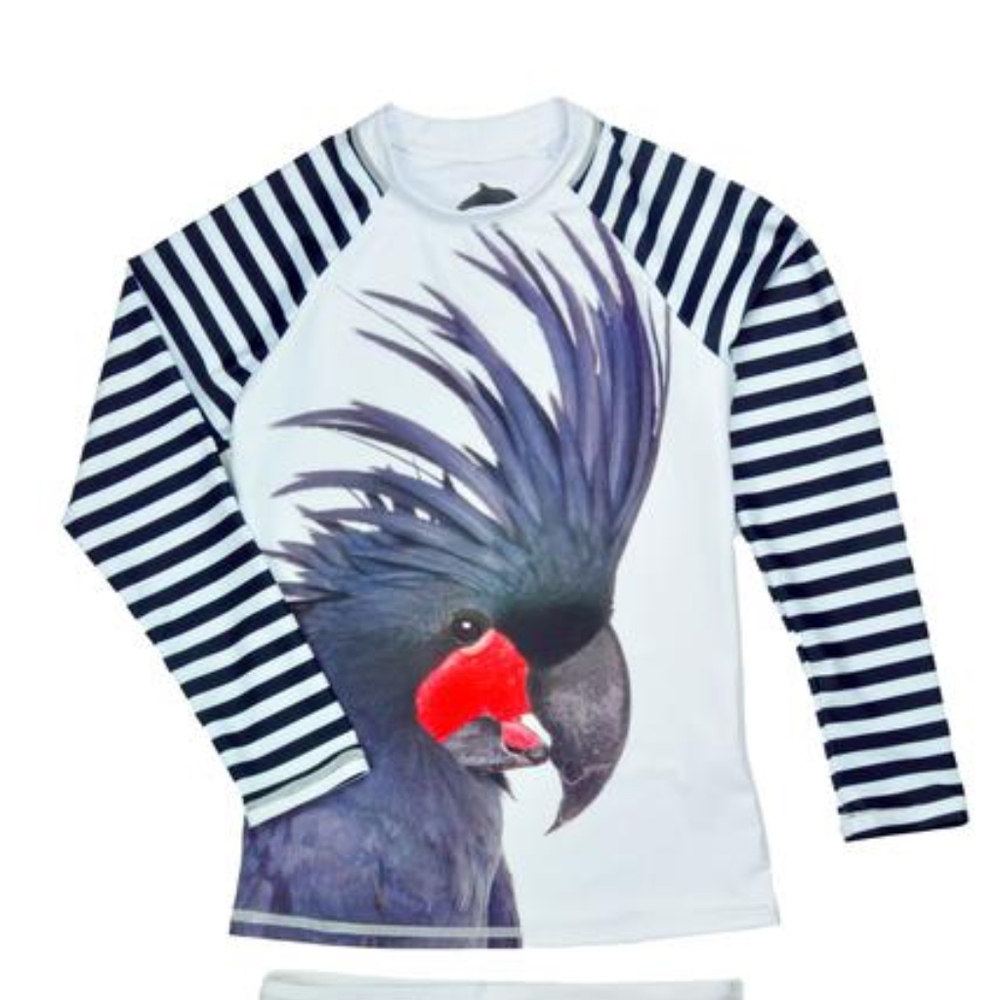 NWT WILDLIFE SWIMWEAR Cockatoo Print Rash Guard Set